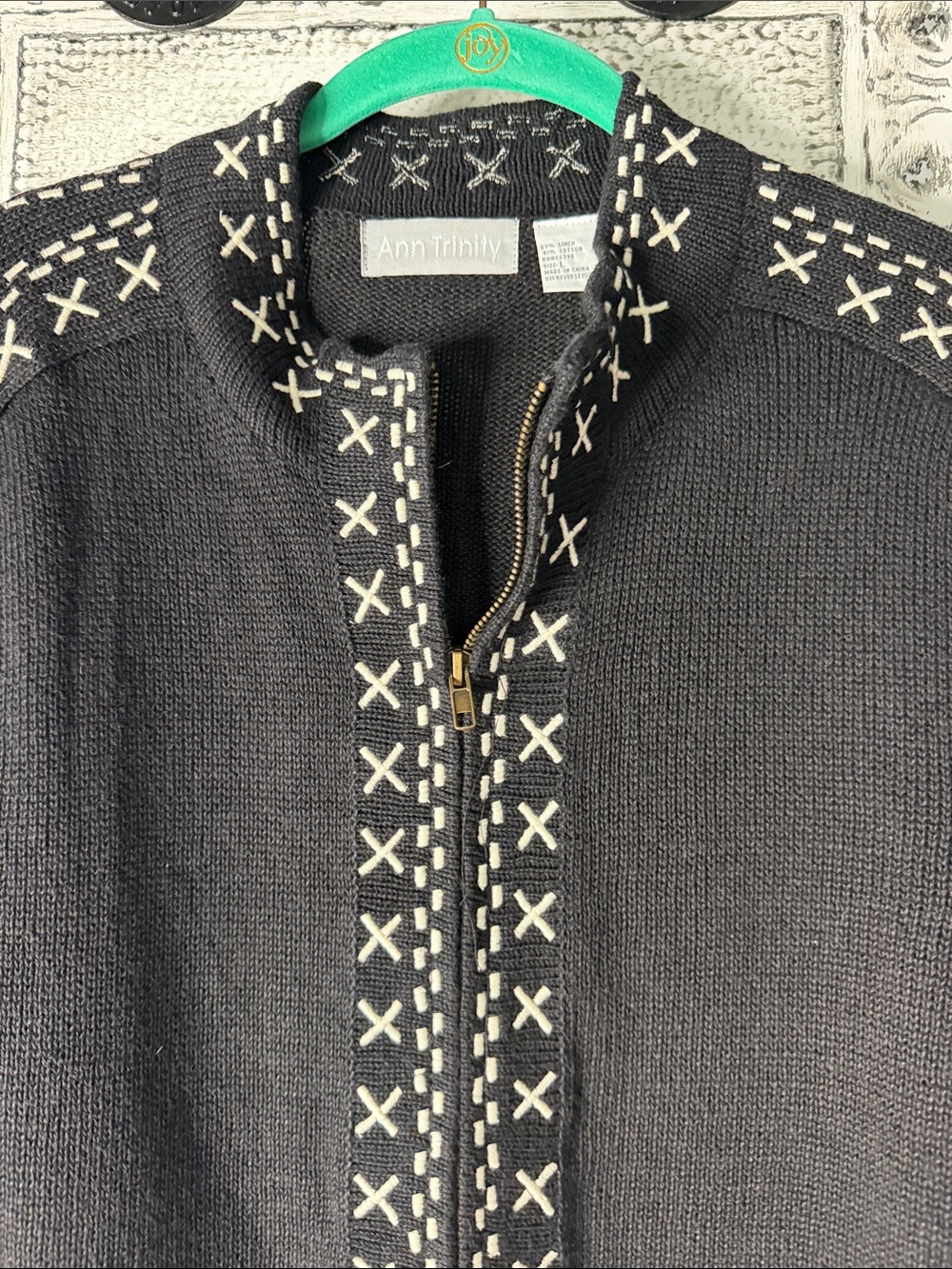 Vtg Ann Trinity Black Moose Zip-Front Sweater Jacket - Picture 7 of 7